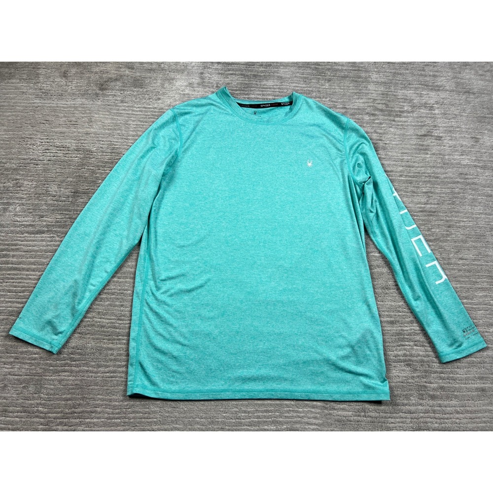 Spyder Rash Guard Mens Medium Teal Surf Sand Sun Long Sleeve UPF 50+ Swim Shirt